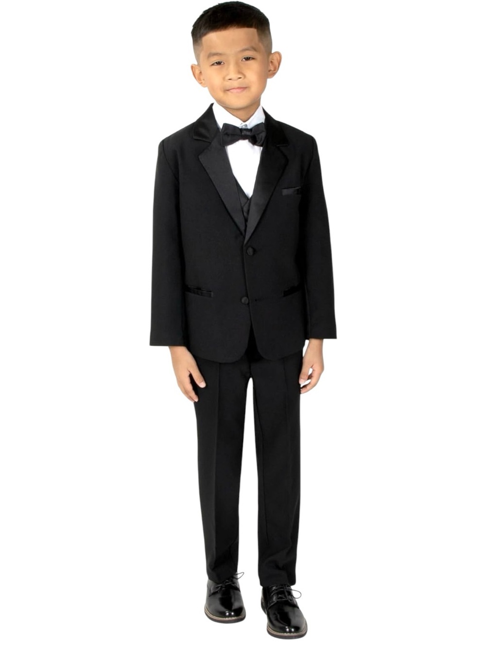 NWT Spring Notion Boys' Classic Black Tuxedo Suit w/Satin Lapel 5 pc Set Boys 7
